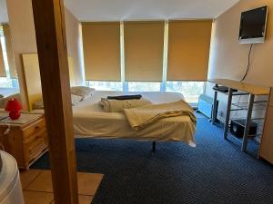 里加Easy Stay Apartments的一间设有床铺的卧室,位于带窗户的房间内