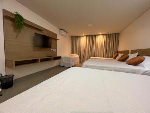 阿尔特杜尚HOTEL TERRA NATIVA的酒店客房设有两张床和一台平面电视。