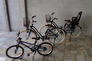 比索达雷加Casa dos 4 Caminhos - Guest House Douro的停在墙上的三辆自行车