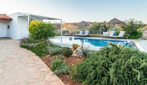 皮特斯迪亚Zeus's Daughtes Villas的后院设有游泳池和花园
