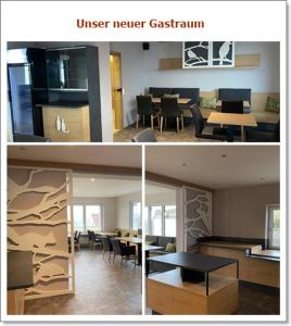 瓦尔德克Garni Hotel & Ferienwohnungen Seeschlößchen的一张饭厅两张照片的拼合物
