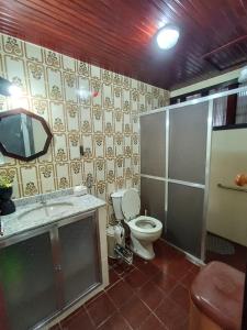 圣佩德罗-达阿尔德亚Casa sonho sonhado的浴室配有卫生间、淋浴和盥洗盆。