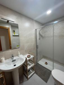 奇克拉纳－德拉弗龙特拉APARTAMENTO EN LOS GALLOS的一间带水槽和淋浴的浴室
