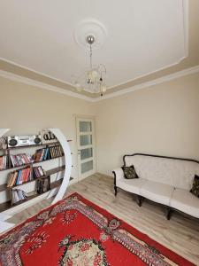 AraklıTrabzon Deniz Manzaralı villa的带沙发和书架的客厅