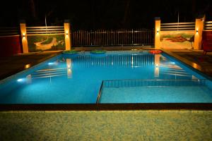 塔里约德SILVERY MOON GRAND VILLA的夜间游泳池,灯光照亮