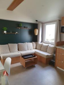 圣让-德蒙Camping du Bois Dormant的带沙发和窗户的客厅
