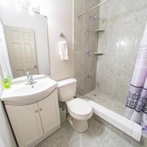 乔治敦Lace Bed & Breakfast的浴室配有卫生间、盥洗盆和淋浴。
