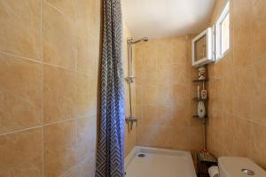 Peyrolles-en-ProvenceLes Collins du Sud的带淋浴帘和卫生间的浴室