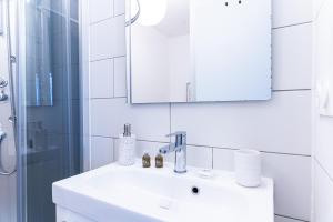 布雷斯地区布尔格SPACIEUX - Proche-gare - Parking的一间带水槽、镜子和淋浴的浴室