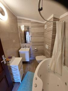 马卡尔斯卡Apartman Lidija的带浴缸、卫生间和盥洗盆的浴室