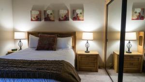特拉基Ski Trails 4113的一间卧室配有一张床、两盏灯和一面镜子