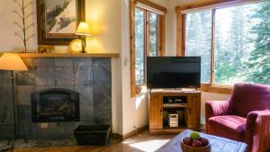 特拉基Ski Trails 4042的客厅设有壁炉和电视。