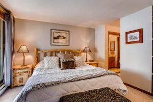 克雷斯特德比特Mountain Views From This Plaza Condo - Sleeps 6 Condo的一间卧室配有一张大床和两盏灯。