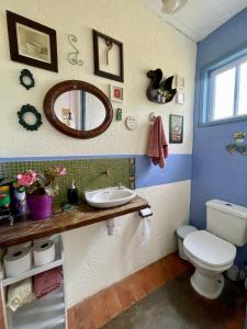 拉夫拉斯诺瓦斯Casa das Orquídeas的一间带卫生间、水槽和镜子的浴室