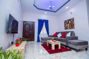 拉各斯AJI Warm 2BED Apartment (Ijegun, Lagos)的带沙发和电视的客厅
