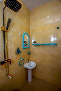 拉各斯AJI Warm 2BED Apartment (Ijegun, Lagos)的一间带水槽和淋浴的浴室