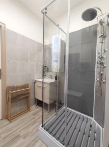 埃佩尔奈Groom Épernay - Le Petit Tonnelier的带淋浴和盥洗盆的浴室