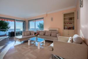 尼斯PRESTIGE Mont Boron -Terrace -Sea View -2BR的客厅配有沙发和桌子
