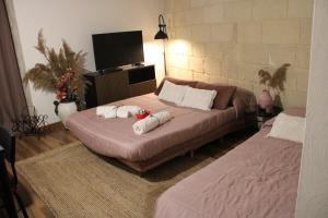 塔兰托BETÌ的一间卧室配有两张床和一台平面电视