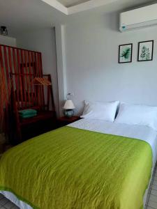 甲米镇Bann Kam B&B的卧室配有绿毯