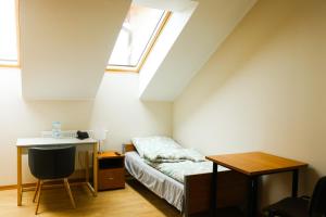 普热梅希尔Dom Studenta PANS - Akademik, Hostel的一间卧室配有一张床、一张书桌和一个窗户。