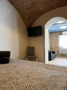 卡塞雷斯Consolación17的卧室配有一张床,墙上配有电视。