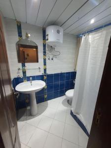 开罗A stylish cozy apartment close to Cairo airport.的一间带水槽和卫生间的浴室