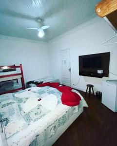 桑托斯Casa da Praia的一间卧室配有一张床和一台平面电视