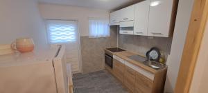 SungerApartman Regina的小厨房配有白色橱柜和水槽