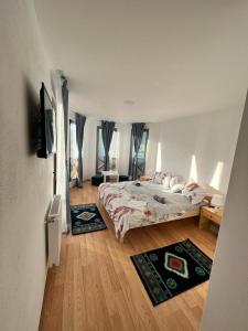 ŞurdeştiPensiunea RNB Maramures的一间卧室配有一张床和一台电视。
