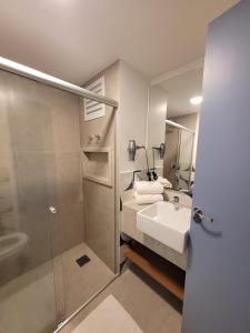 巴西利亚Garvey Park Hotel - Quarto Premium 409的一间带水槽和淋浴的浴室
