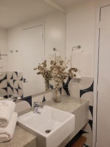巴西利亚Garvey Park Hotel - Quarto Premium 409的浴室设有白色水槽和镜子