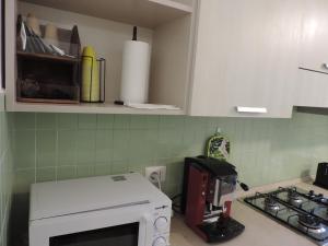 维罗纳Sciesa Guest House的厨房配有炉灶和白色微波炉。