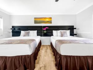 好莱坞Hollywood Beach Seaside的两张睡床彼此相邻,位于一个房间里