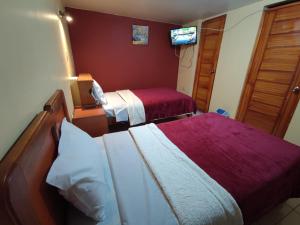 阿雷基帕Casa particular的酒店客房设有两张床和一台平面电视。