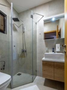 兹拉蒂博尔Velika Recepcija 10的带淋浴、卫生间和盥洗盆的浴室