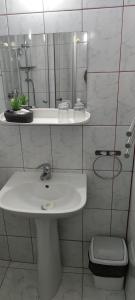 克卢日-纳波卡珍布鲁酒店的白色的浴室设有水槽和镜子