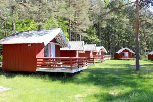 费尔维克Raet Camping的草场上一排红色的小屋