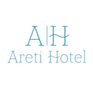 爱琴娜岛Hotel Areti的美化酒店标志,上面写着阿尔夫酒店的话