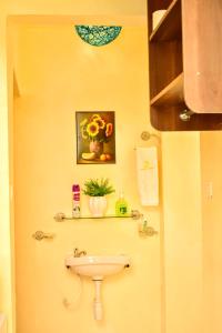 基苏木Classic Studio Milimani - Wi-Fi and Parking的一间带水槽和花瓶的浴室