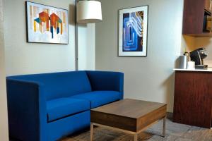 奥德马尔坦帕奥德马尔智选假日酒店及套房的客厅配有蓝色的沙发和茶几