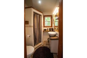 博卡斯德尔托罗PirateArts Experience Resort的一间带卫生间和水槽的小浴室