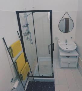滨海波利尼亚诺Maison 141的带淋浴和盥洗盆的浴室