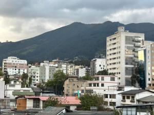 基多IÑAQUITO GOLD的一座有建筑的城市和一座山底