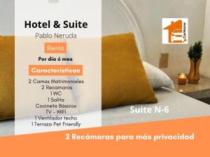 科利马Htl & Suites Neruda, ubicación, limpieza, facturamos的一张带价格单的床的海报