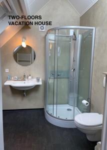 迪斯胡克Huis aan Honte的带淋浴、卫生间和盥洗盆的浴室