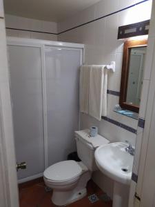 马塔莫罗斯HOTEL COLONIAL MATAMOROS的白色的浴室设有卫生间和水槽。