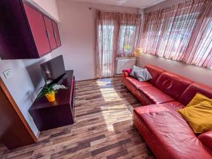 新戈里察Marta's Place的客厅配有红色沙发和电视