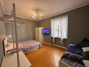 蒙特罗索阿尔马雷Casa Natalina的一间卧室配有两张床和一台平面电视