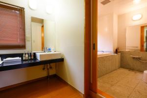 日光日光星之宿酒店的一间带水槽和镜子的浴室
